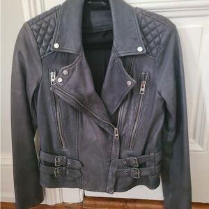 All Saints Charcoal Leather Moto Jacket